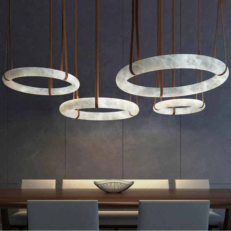 Ogden Pendant Alabaster Chandelier, Halo Ring Modern Chandelier 11.8", 19.7", 23.6", 31.5", 39.4", 50"